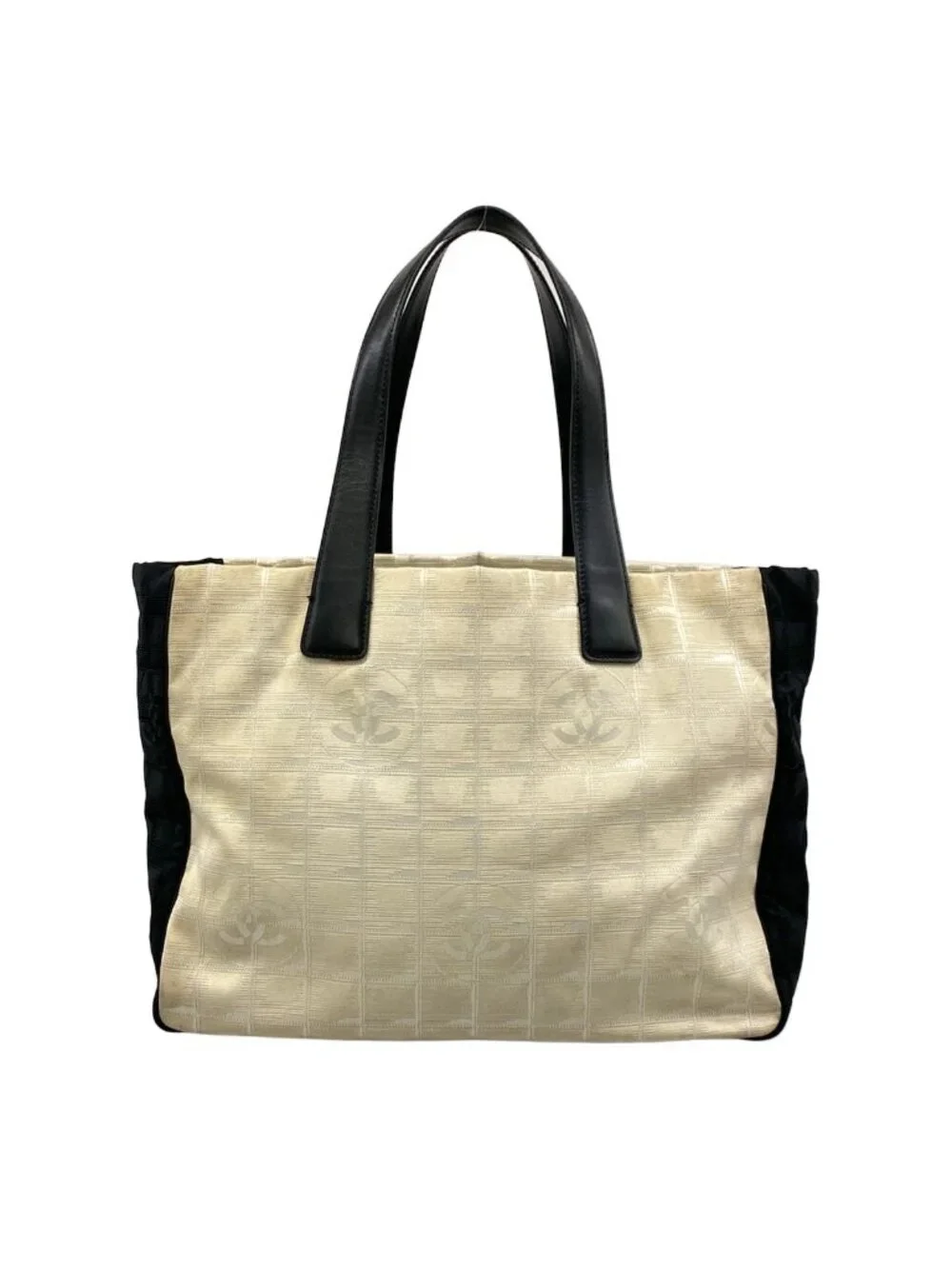 Chanel Tote New Travel Line MM Ivory Black Bicolor Leather